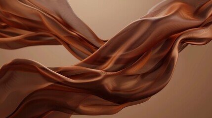 Brown fabric floating in the air, creating an abstract background for product display, rendered in 3D.