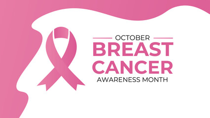 Fototapeta premium Breast Cancer Awareness Month poster design with pink ribbon. National Breast Cancer Awareness Month.Holiday Concept. banner, cover, poster, card, web, Ads, HIV, flyer, background. vector illustration