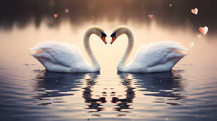 Fototapeta premium White swan, charming Valentine's Day background