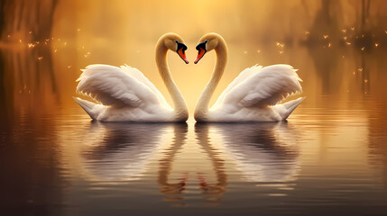 White swan, charming Valentine's Day background
