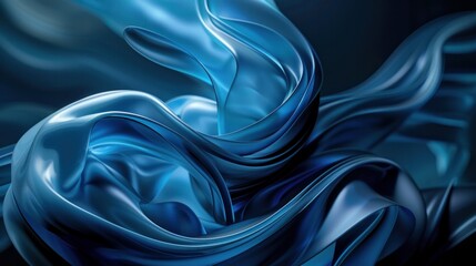 Digital art featuring swirling, neon-blue curves floating against a dark backdrop.