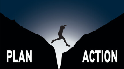 vector illustration of Business man start from plan to action. move up motivation, the path to success - Vector