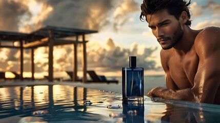 images of men and women for cosmetics and perfume advertisement, radiant colors, beauty and luxury.