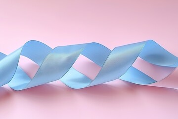 Blue ribbon with curly texture isolated pastel background 