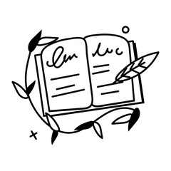 Ready to use glyph sticker of a quill book 