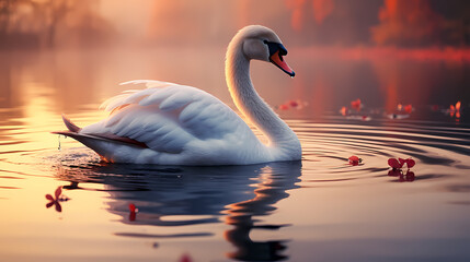 Fototapeta premium White swan, charming Valentine's Day background