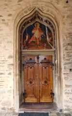 Detail of Church of St. George Mireuci in Suceava, Romania	
