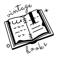 A glyph style sticker of vintage book 