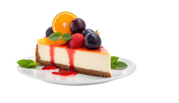 ai generative picture of of cheesecake dessert decorated with fruit ,Ideal for use in the design fairly.