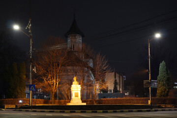 Fototapeta na wymiar Church of St. Nicholas at night time in Suceava, Romania