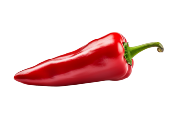 Fiery Elegance: A Vibrant Red Pepper Posing Against a Clean White Canvas. On a White or Clear Surface PNG Transparent Background.