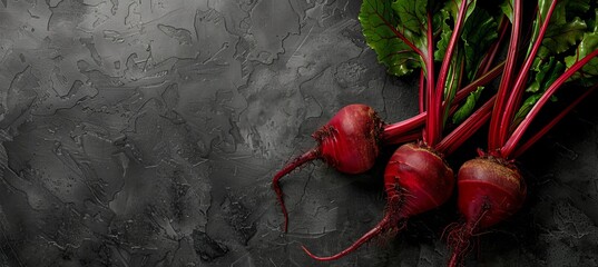 Fresh beetroot on wooden kitchen table flat lay composition for culinary concept - obrazy, fototapety, plakaty