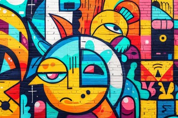 Obraz premium Vibrant Graffiti Art on Urban Wall, Street Art Concept, Colorful Vector Illustration