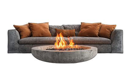 Modern Concrete Fire Pit Enhancing Outdoor Living Space with Warmth and Style, Isolated on White Background