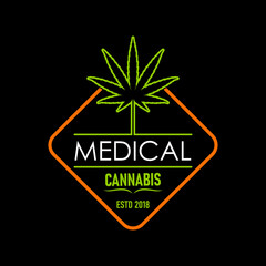 Medical cannabis leaf icon. Marijuana CBD, weed symbol. Medical CBD product retro print or badge, medicine cannabis farm or natural weed drug premium vector icon or graphic stamp