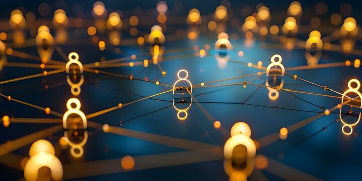 A network diagram showing interconnected business elements like analysis customer service teamwork technology and global outsourcing. Concept Analysis, Customer Service, Teamwork, Technology