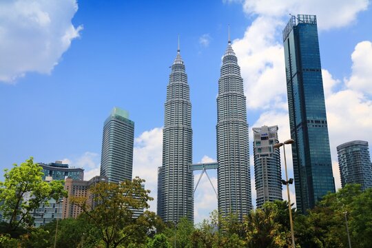 KUALA LUMPUR, MALAYSIA - MARCH 16, 2024: Skyline view with famous Petronas Towers in downtown Kuala Lumpur city.