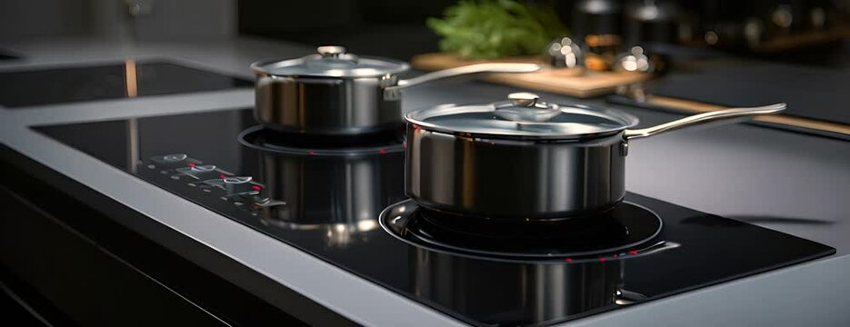 Induction hob in a modern kitchen close-up 4K Video