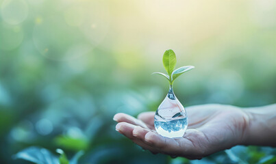 water with plant in hand-generative aI