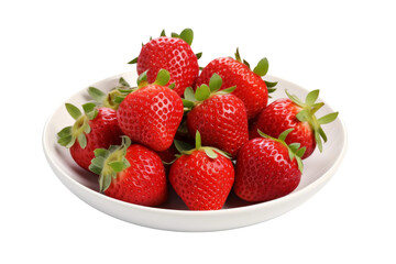 A Bounty of Ripe Strawberries in a White Bowl. On a White or Clear Surface PNG Transparent Background.