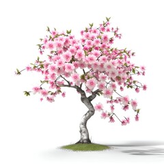 cherry blossom tree isolated on white background 3D illustration.