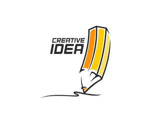 Creative idea pencil icon of architect design and education or innovation concept, vector emblem. Designer art studio and artwork school or architect university icon of pencil and creative idea