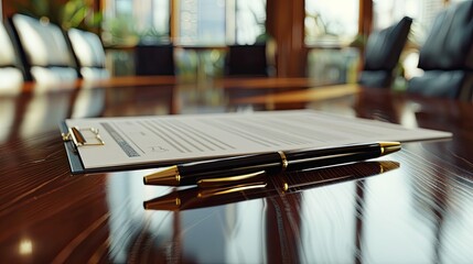 A focused shot of a meeting agenda and a pen on a polished conference table ready for a productive session