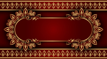 red luxury background, with gold mandala ornament	