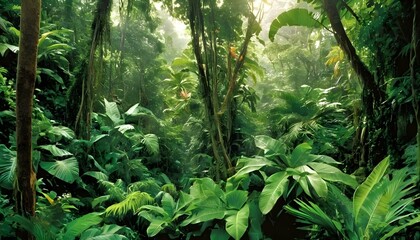 Vibrant Tropical Foliage In A Dense Jungle Lush