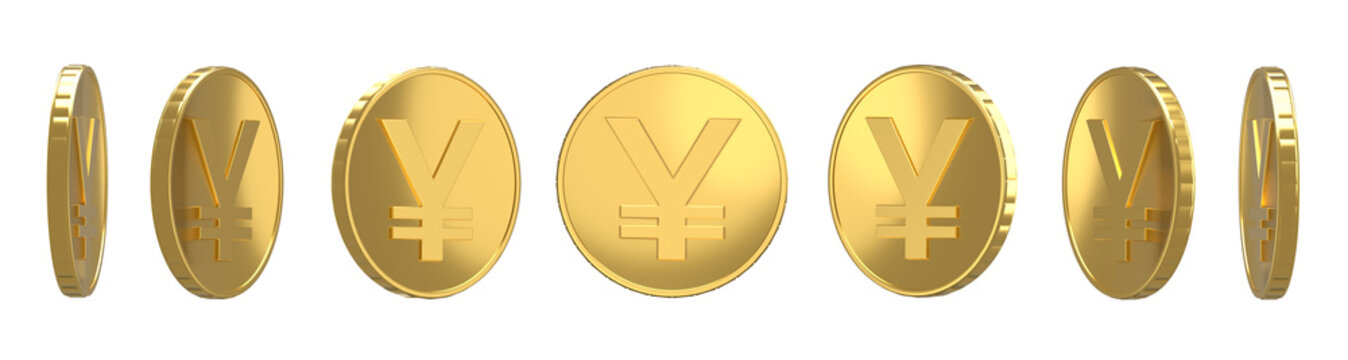 3D yen coin set with various angles