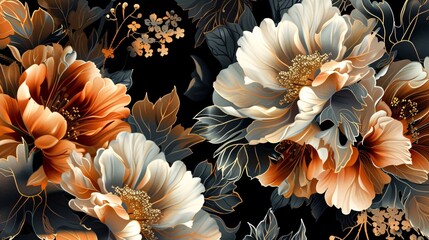 Elegant Baroque style floral background. Retro decorative flower art, digital illustration. - obrazy, fototapety, plakaty