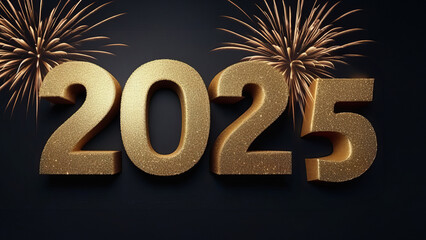 Happy new year 2025 with fireworks background. Celebration New Year 2025 greeting card