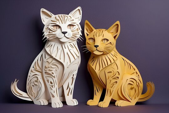 [Generative AI]Baby cat and dog friendly images Paper craft cutting