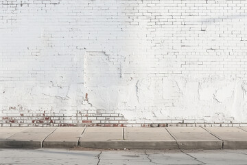 Frontal view of a white brick wall. Urban street photography. Background image. Created with Generative AI technology.