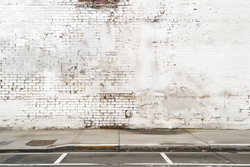 Frontal view of a white brick wall. Urban street photography. Background image. Created with Generative AI technology. - obrazy, fototapety, plakaty