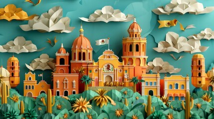 Obraz premium Origami Paper Town: Cinco de Mayo Historic Pride Essence