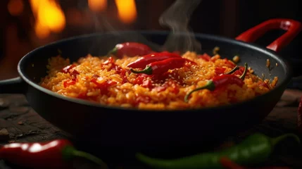 Keuken spatwand met foto fry rice red hot chili 8k photography, ultra HD, sharp © dheograft
