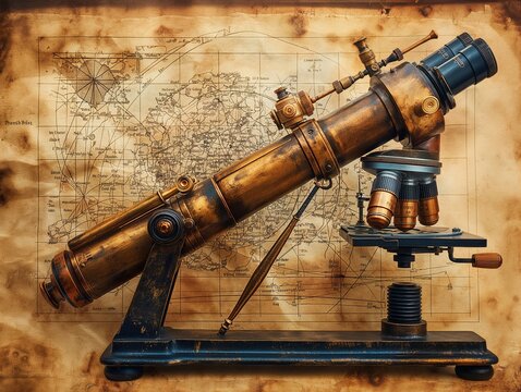 vintage and scientific images, Ancient astronomical instruments against the old paper background