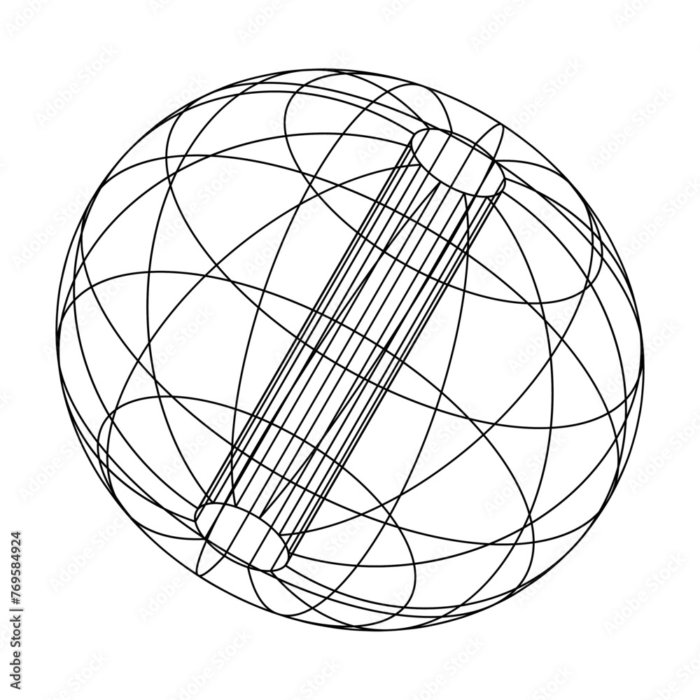Poster Retro futuristic isolated abstract wireframe model, cyberpunk shape in y2k style. Editable stroke. Vector illustration on transparent background.