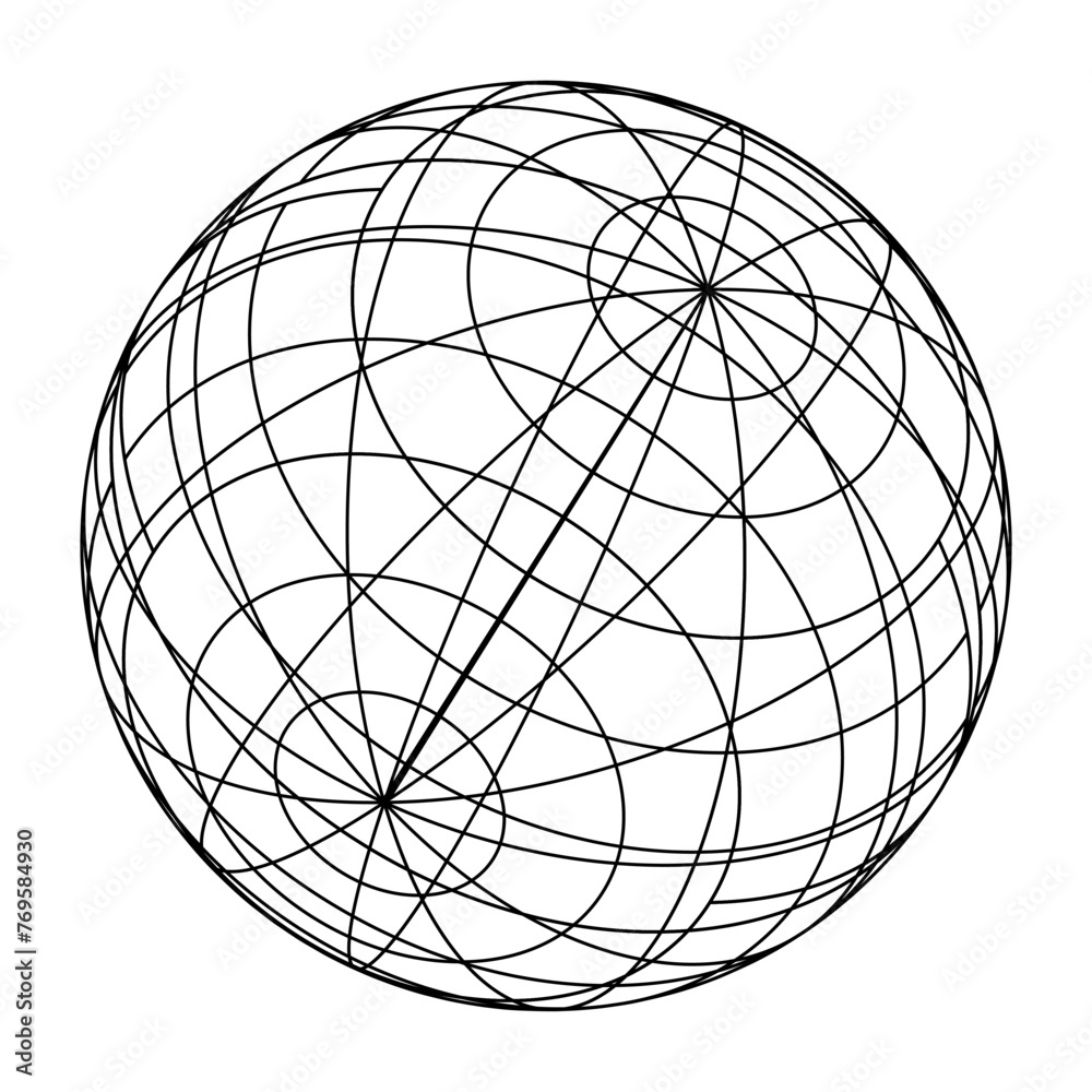 Poster Retro futuristic isolated abstract wireframe model, cyberpunk shape in y2k style. Editable stroke. Vector illustration on transparent background.