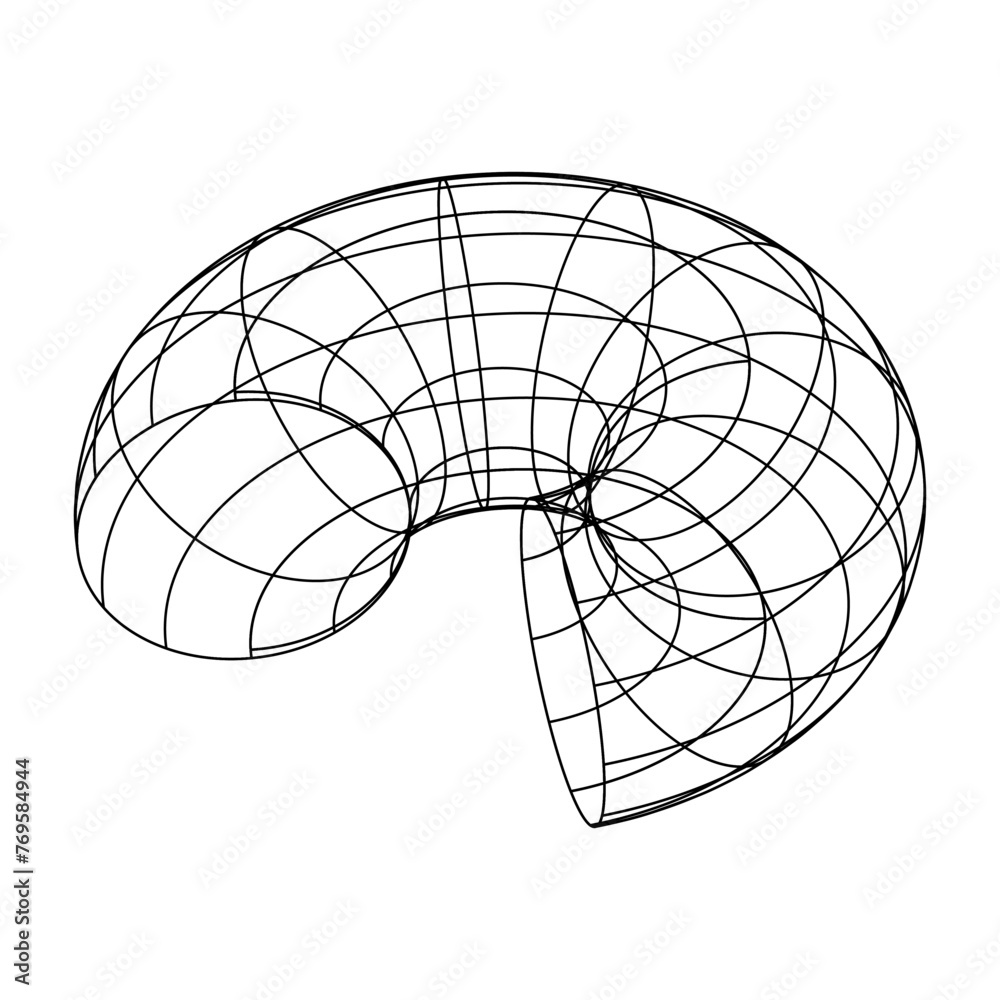Poster Retro futuristic isolated abstract wireframe model, cyberpunk shape in y2k style. Editable stroke.  Vector illustration on transparent background.