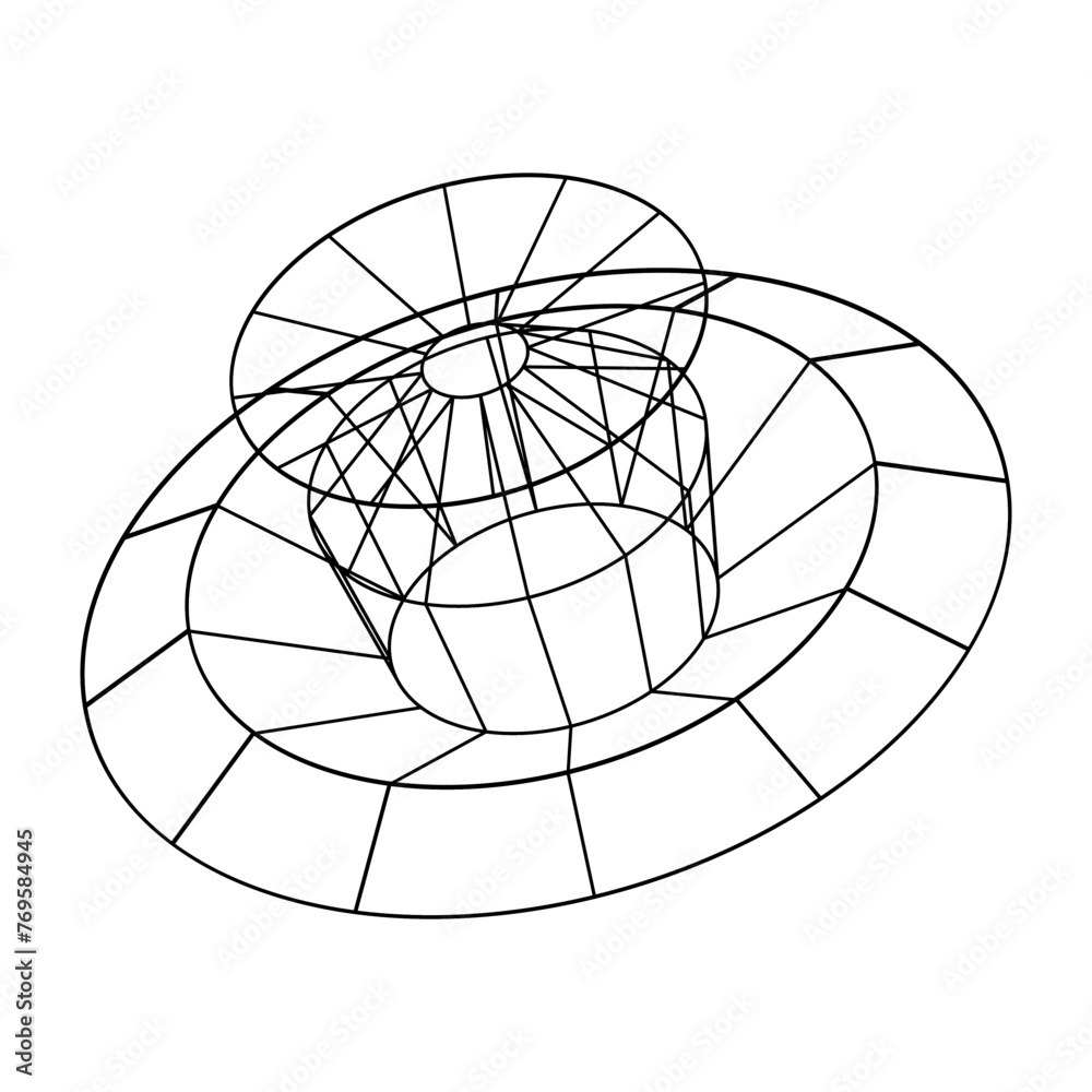 Poster Retro futuristic isolated abstract wireframe model, cyberpunk shape in y2k style. Vector illustration on transparent background.