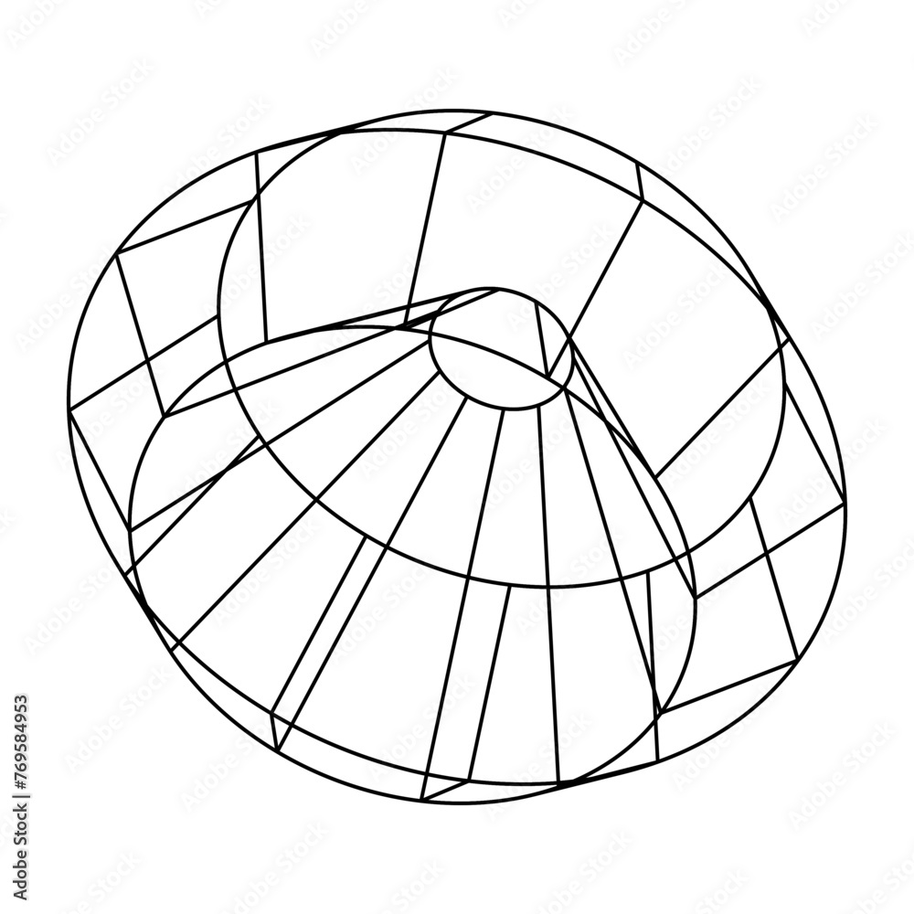 Poster Retro futuristic isolated abstract wireframe model, cyberpunk shape in y2k style. Editable stroke. Vector illustration on transparent background.