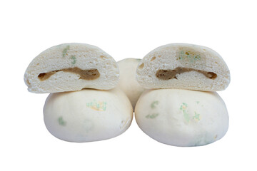 Chinese steam buns mouldy on white with clipping path