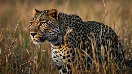leopard In The African Savanna	 - obrazy, fototapety, plakaty
