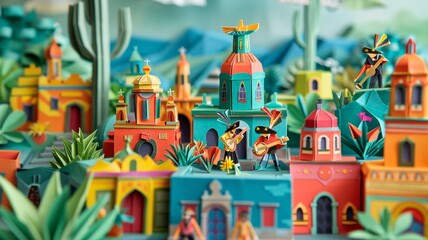 Origami Paper Town: Guadalajara Tradition and Modernity Essence

