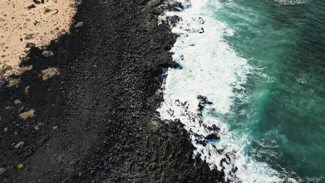 Aerial view Lanzarote coast Caleta del Mojon Blanco
