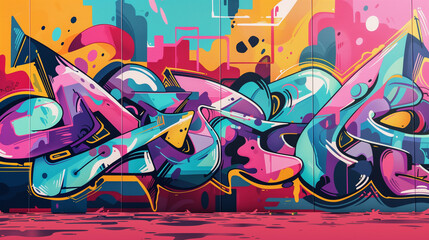 Naklejka premium Graffiti font wall, flat illustration, hip-hop. AI Generated