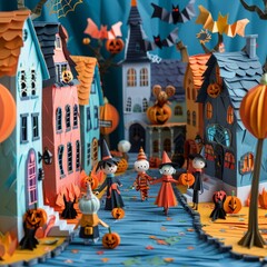 Origami Paper Town: Halloween Trick-or-Treat Essence

