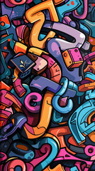 Graffiti font wall, flat illustration, hip-hop. AI Generated